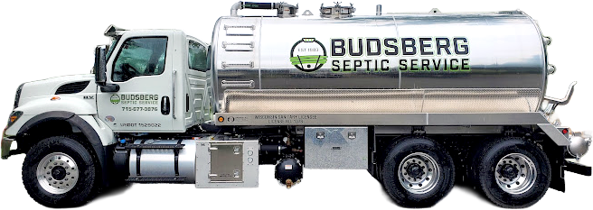 Budsberg Septic Service pump truck isolated on white background